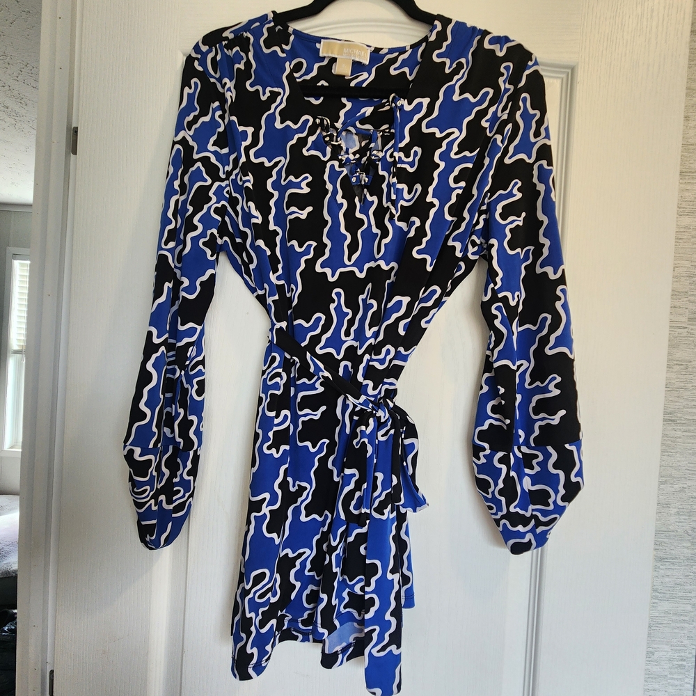 Michael Kors Stylish Blue and Black Women's Tunic Blouse Size XL Euc